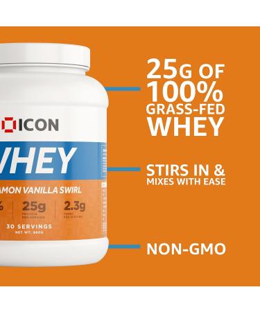 Whey Protein Powder Grass Fed Pure Low Carb Shake | Non-GMO Hormone Free - Cinnamon Vanilla Swirl 960g - 30 Servings - Buy Online on GoSupps.com