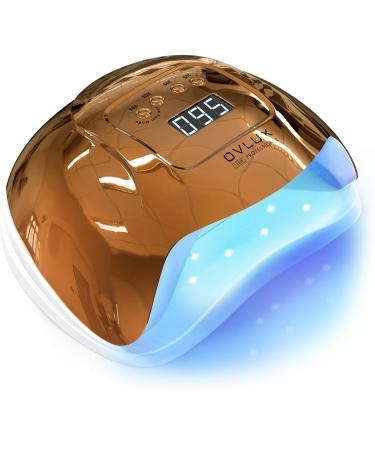 128W UV LED Nail Lamp - Rapid-Curing Gel Nails Dryer for Manicures and Pedicures - Dual-Voltage with Extra-Long Cable, Multi-Language Manual  Professional Gel Lamp for Homes or Salons by OVLUX, Gold