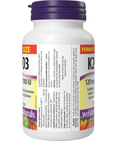 Webber Naturals Vitamin K2 with D3 110 Softgels MK-7 Formula Helps Support Bones Teeth and Immune Function - Buy Online on GoSupps.com