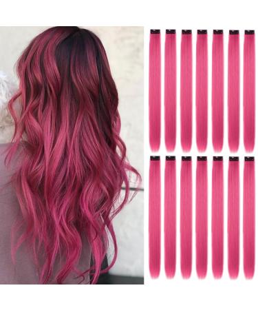 16Pcs Colored Clip in Hair Extensions 22 Inch Colorful Highlights Hairpieces Straight & Long Heat-Resistant Synthetic Hair Accessories for Kid Girls Women Party Hair Decor (16Pcs-Rose Red)