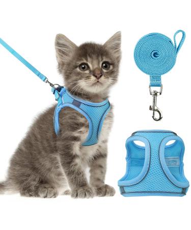 Cat Harness and Leash- Reflective Mesh Cat Vest for Walking Outdoor- Escape Proof Kitten Puppy Vest Harness -Comfort Fit, Lightweight, Easy Control S Blue