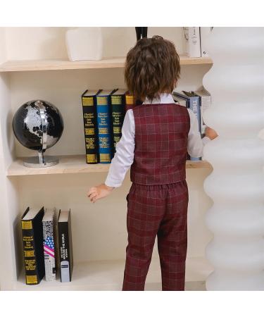 Volunboy Baby Boys Gentleman Suit 4 PCS Set | Toddler Formal Outfit with Waistcoat, Wedding Shirts, Vest, and Bow Tie | 4-5 Years | Red Plaid - Buy Online on GoSupps.com