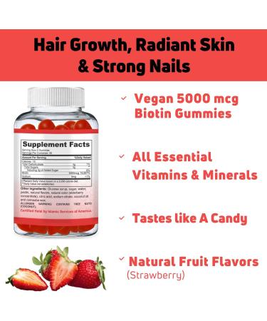 SHIFAA NUTRITION Vegan Biotin Gummies | 5000 mcg 90 Gummies | Hair Skin & Nails Vitamins for Adults & Kids | Non-GMO, Gluten & Dairy-Free | Halal Certified - Buy Online on GoSupps.com