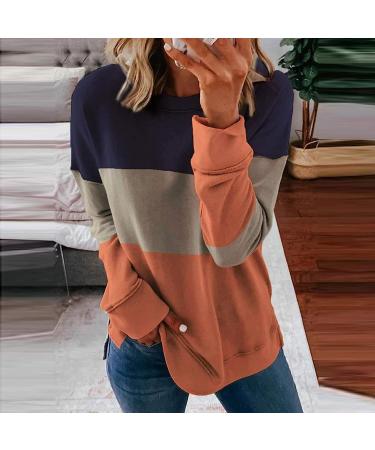 Women's Fall Fashion 2022 Casual Crewneck T-Shirt | Long Sleeve Striped Shirt | Blue Color Block Sweatshirt - Large - Buy Online on GoSupps.com