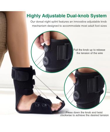 Plantar Fasciitis Night Splint - Adjustable Brace for Foot Pain Relief | Ideal for Women & Men - Heel Pain Foot Drop Achilles Tendonitis - Black - Buy Online on GoSupps.com