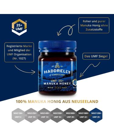 HADDRELL'S Certified Manuka Honey UMF 25+ (Ultra Premium) MGO 1236 mg/kg 250gr (0.55lb) Product of New Zealand UMF License # 1027 - Buy Online on GoSupps.com