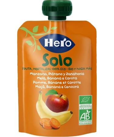 Hero Solo - Organic Apple Banana and Carrot Pouch - 100% Natural Organic Fruit Puree Compote with No Added Sugar - for Baby - Buy Online on GoSupps.com