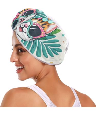 Cat Flowers Sunglasses Hair Towel 2 Pack - Super Absorbent Quick Dry Turbans for Women & Girls - Buy Online on GoSupps.com