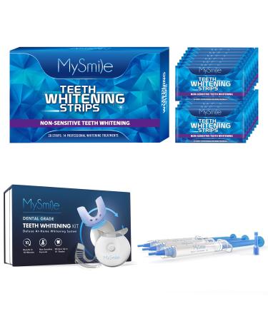 MySmile Teeth Whitening Kit(3 Teeth Whitening Gel Light and Tray 14 Sets Teeth Whitening Strip) Reduced Sensitivity Teeth Whitener for Teeth Whitening Fast Remove Smoking Coffee Wine Stains