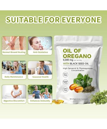 KITABIO Oregano Oil Softgels - Oil of Oregano with Black Seed Oil 6000mg | Oregano Oil 2-in-1 | Non-GMO - Gluten Free - 180 Count / 1 Bag(Z-1) - Buy Online on GoSupps.com