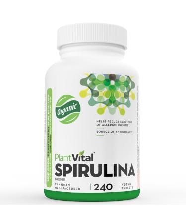 Plantvital Organic Spirulina Tablets (240 Tablets) 1000mg Per Tablet - Mega Source of Chlorophyll Protein. Vitamins/Minerals Antioxidant Rich Superfood. Vegan Non-GMO Gluten Soy Dairy Free! Made in Canada 240 count (Pack of 1)