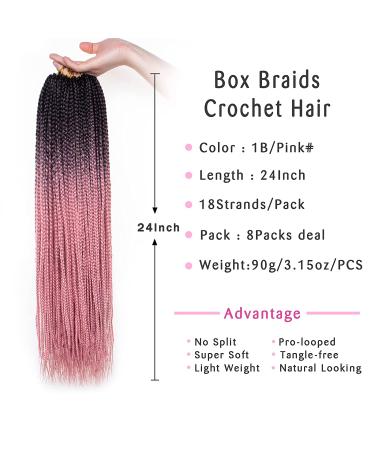 Unionbeauty 24 Inch Box Braids Crochet Hair - Ombre Pink Pre-looped Goddess Box Braids for Black Women - Pack of 8 - Buy Online on GoSupps.com
