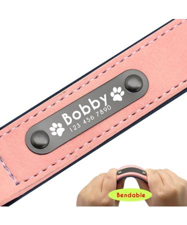 Didog Custom Pink Dog Collar - Soft Padded Leather with Engraved Nameplate | D-Ring for Small & Medium Dogs (40-50cm) - Buy Online on GoSupps.com