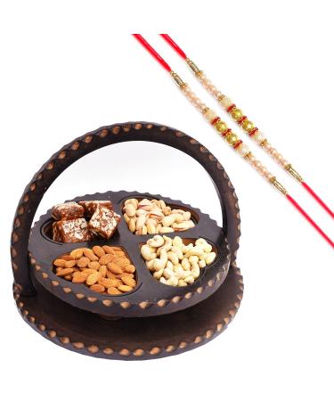 Ghasitaram Gifts Rakhi Gifts for Brothers Dryfruit - Foldable Basket of Cashews Almonds Pistachios Sugarfree Bites with 2 Pearl Rakhis
