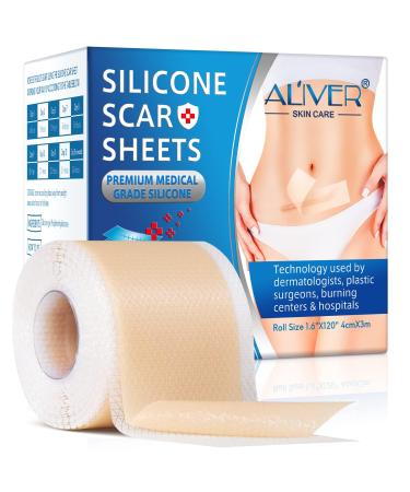 Silicone Scar Sheets(1.6 x 120 Roll) Medical Grade Silicone Scar Tape Reusable Professional Scar Removal Strips for Acne Scars C-Section & Keloid Surgery Scars Acne et