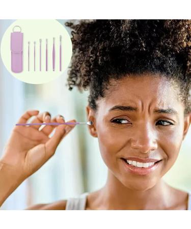 Stainless Steel Ear Picking Spoon Set - 6 Piece Cleaner Tool for Children and Adults - Purple - Buy Online on GoSupps.com