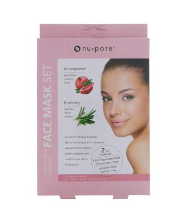 Nu-Pore Collagen Essence Face Mask Set Pomegranate & Rosemary 2 Single-Use Masks 0.85 fl oz (25 g) Each