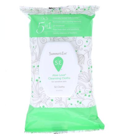 Summer's Eve Cleansing Cloths Aloe Love 32 ea - 2pc