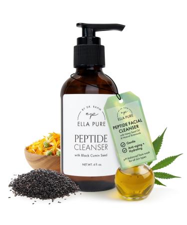 ELLA PURE Peptide Face Wash for Mature Skin Anti-Aging Facial Cleanser to Reduce Wrinkles & Improve Firmness Gentle & pH Balanced for Women Over 40 with Hemp Seed Oil 4oz