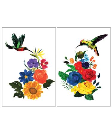 Big Flower With Hummingbird Temporary Tattoo Large Sticker Back For Womens Floral Temp Fake Tattoo Floral Watercolor 2 Big Sheets