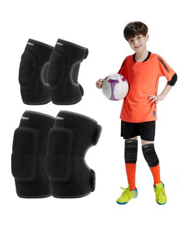 EUALNT Elbow and Knee Pad for Kids, Children Protective Knee Brace with Padded Sponge, Soft Breathable Adjustable Protective Gear Set for Volleyball Tennis Basketball Cycling Running Dancing Crawling Black M