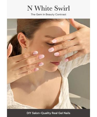 ohora Semi Cured Gel Nail Strips (N White Swirl) - Salon-Quality, Long Lasting, & Easy to Apply - Includes Prep Pads, Nail File, & Wooden Stick - Buy Online on GoSupps.com