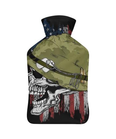 Flag Skull Hot Water Bottle With Cover Plush Bed Bottle Hand Warmer For Adults And Children 26.5X15.3cm