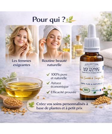 Huile Essentielle de Fenugrec Bio CO2 Pure (Trigonella foenum-graecum) - Qualit Cosm tique et Alimentaire - Compte gouttes et pipette gradu e - Mytonic Beaut (30ml) 30 ml (Lot de 1) - Buy Online on GoSupps.com