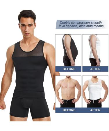 MOLUTAN Men's Compression Shirt Shapewear | Chest & Abdomen Control Body Shaper | Slimming Undershirt Tank Top - Black, X-Large - Buy Online on GoSupps.com