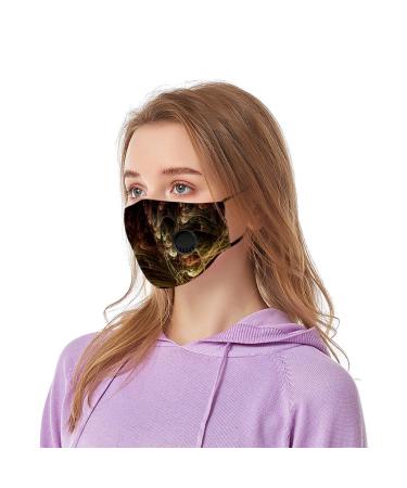 riou Women's Face Mask with Valve Washable Cotton Breathable Dustproof Motif Colorful Multifunctional Tube Scarf Neckerchief