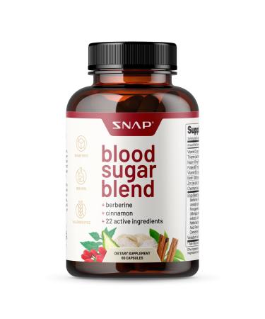 Blood Sugar Blend Supplement - Natural Supplement with Berberine, Cinnamon, Organic Turmeric, Alpha Lipoic Acid, Zinc & Other Vitamins and Herbs, Non-GMO by Snap Supplements, 60 Capsules 60 Count (Pack of 1)