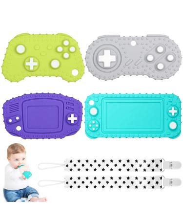 Fu Store 4-Pack Silicone Teething Toys for Infant Toddlers Remote Control Game Controller Shape Teethers for Babies Chew Toys Relief Soothe Babies Gums Set BPA Free/Dishwasher and Refrigerator Safe