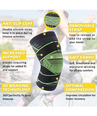 Beister Knee Compression Sleeves with Adjustable Straps for Men & Women - Professional Support Brace for Meniscus Tear, Arthritis, Joint Pain - Ideal for Running, Basketball - Green - Buy Online on GoSupps.com