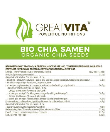GreatVita Organic Chia Seeds 500g - Non-GMO Natural Superfood for Health & Wellness - International Shipping Available - Buy Online on GoSupps.com