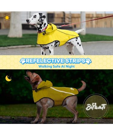 BiPawTi Waterproof Hooded Dog Raincoat - Reflective Safety Jacket for Small, Medium, Large Dogs - Yellow, Medium - Buy Online on GoSupps.com