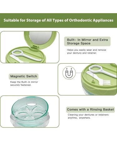 Didatool Leak-Proof Denture Storage Case - Portable & Mirror - Ideal for Travel & Daily Use (Green) - Buy Online on GoSupps.com