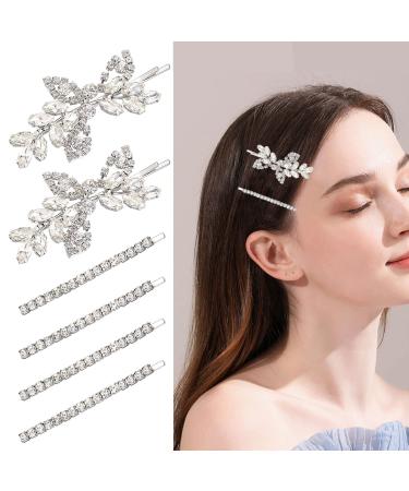 6-Piece Rhinestone Bridal Hair Clips Set - Crystal Leaf Wedding Hair Pins for Brides, Bridesmaids, Flower Girls - Silver Barrette Jewelry - Buy Online on GoSupps.com