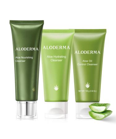 Aloderma Aloe Cleanser Set 3 Pieces - Hydrating Nourishing Oil Control Cleansers - Face Wash Set
