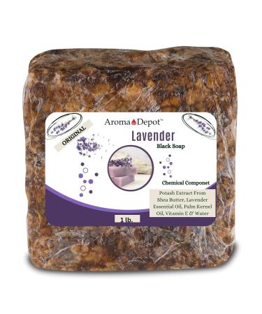 Aroma Depot Lavender Raw African Black Soap - 100% Natural 1 lb for Acne Eczema Psoriasis Scar Removal | Handmade Face & Body Wash - Buy Online on GoSupps.com