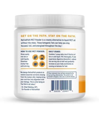 NativePath MCT Oil Powder Supplement - Unflavored MCT Powder with Keto-Friendly C8 MCTs. Free of Dairy Gluten and GMOs 25 Servings 6.3 Ounce (Pack of 1) - Buy Online on GoSupps.com