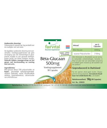 Fairvital | B ta glucane 500mg - 15 jours - VEGAN - Fortement dos - 90 g lules - normalis 70% de polysaccharides d'avoine - Buy Online on GoSupps.com