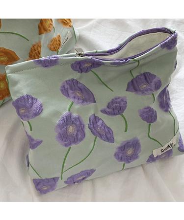 Large Capacity Cosmetic Pouch with Zipper - Purple Flower Makeup Bag for Women and Men | Portable Travel Toiletry Organizer and Pencil Case - Buy Online on GoSupps.com
