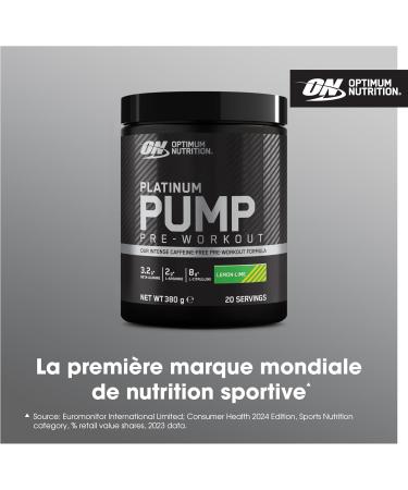 Optimum Nutrition ON Platinum PUMP Caffeine-Free Intense Pre-Workout Supplement with Fruitflow Beta-Alanine L-Arginine L-Citrulline Lemon Flavor - Lime 20 Servings 380 g - Buy Online on GoSupps.com