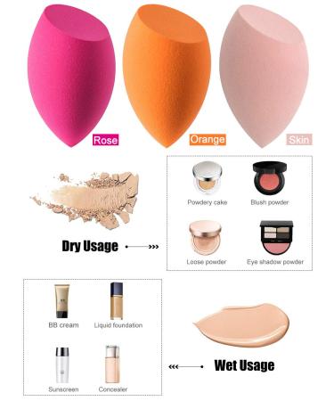 3pcs Beauty Makeup Sponges Set for Dry & Wet Use - Foundation Blending Sponge for Concealer Blush Powder - Multi-colored A - Buy Online on GoSupps.com