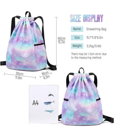 Ryushoyo Rainbow Galaxy Drawstring Backpack - Lightweight Gym Sackpack for Women and Girls | Blue Purple Galaxy Design | Ideal for Sports, Yoga, and Shopping - Buy Online on GoSupps.com