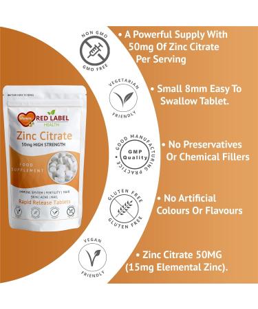 Zinc Citrate 50mg Tablets - 2 Months Supply - Immune Support, Fertility, Healthy Bones, Vision, Hair, Nails & Skin - Vegan - Made in the UK - 60 Count - Buy Online on GoSupps.com