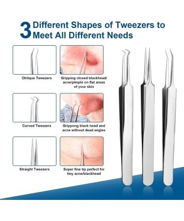 CGBE Pimple Popper Tool Kit - Blackhead Remover & Comedone Extractor for Pimples, Blackheads, Zits - Curved Tweezer for Forehead, Facial, Nose - Buy Online on GoSupps.com