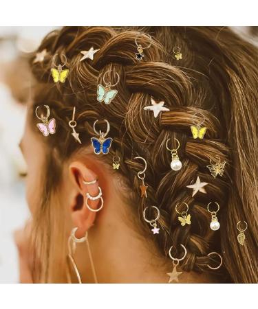 NAISKA 20Pcs Gold Butterfly Hair Clips | Dreadlock Accessories and Charms | Pearl, Star, Crystal Rhinestone Beads | Hair Jewelry for Women and Teen Girls - Buy Online on GoSupps.com