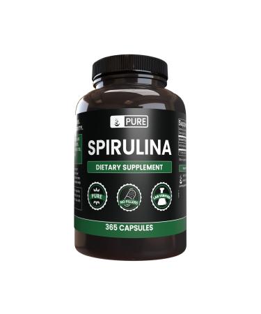 Pure Original Ingredients Spirulina (365 Capsules) No Magnesium Or Rice Fillers, Always Pure, Lab Verified 365 Count (Pack of 1)