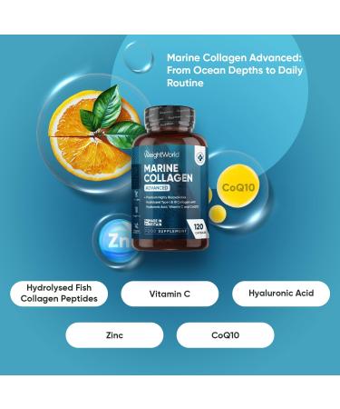 Marine Collagen Advanced Capsules 1455mg - 120 Capsules - Type 1 & 3 Collagen Supplements for Women & Men - Hydrolysed Fish Peptides Complex with Hyaluronic Acid Vitamin C Zinc & CoQ10 - Buy Online on GoSupps.com